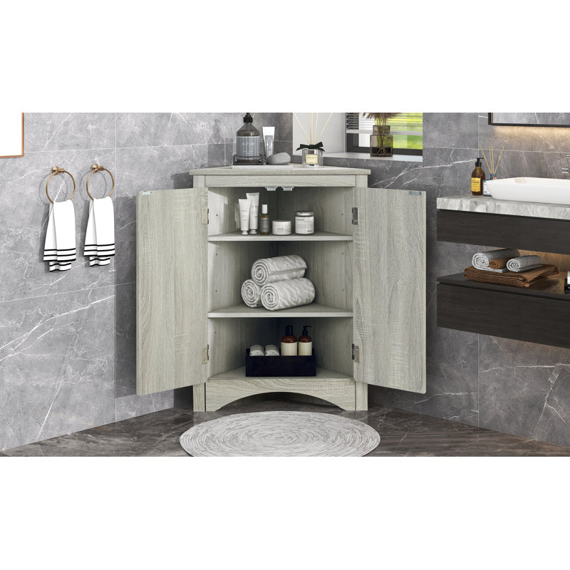 Gentryn Modern Triangle Corner Cabinet With Adjustable Shelves And Moisture-Proof MDF, Oak