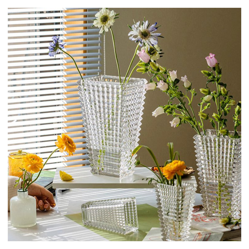 Crystal-Cut Look Glass Vase, 10.8" H x 6.5" W x 4.7" D