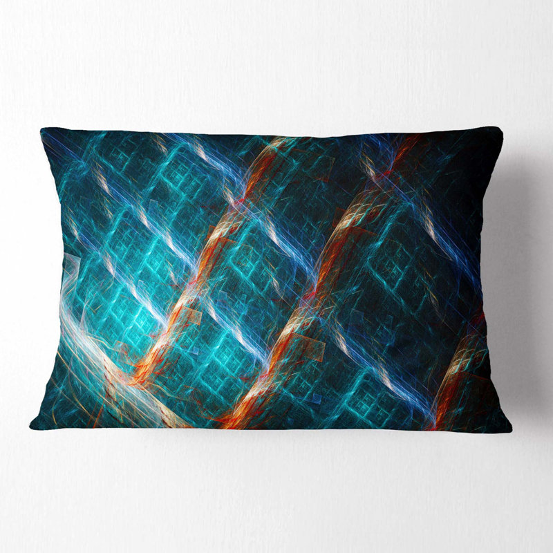 Coussin lombaire à grille fractale incandescente Abstract, vert