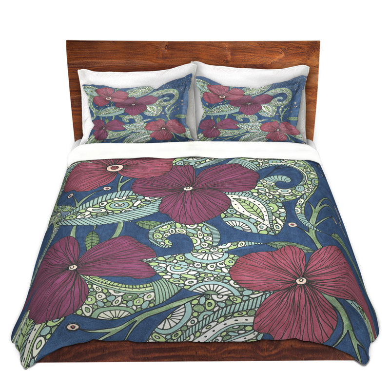Ensemble de housse de couette à fleurs de jardin minuit, 1 housse de couette grand + 2 taies standards
