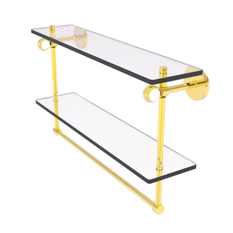 Tablette à 2 niveaux en verre Margolis, Laiton poli, H 12,8 po x l 22 po x p 5,6 po