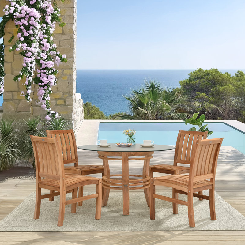 Ensemble de salle à manger 5 pièces en bois de teck comprenant une table ronde demi-lune de 47 po et 4 chaises d'appoint Abaco