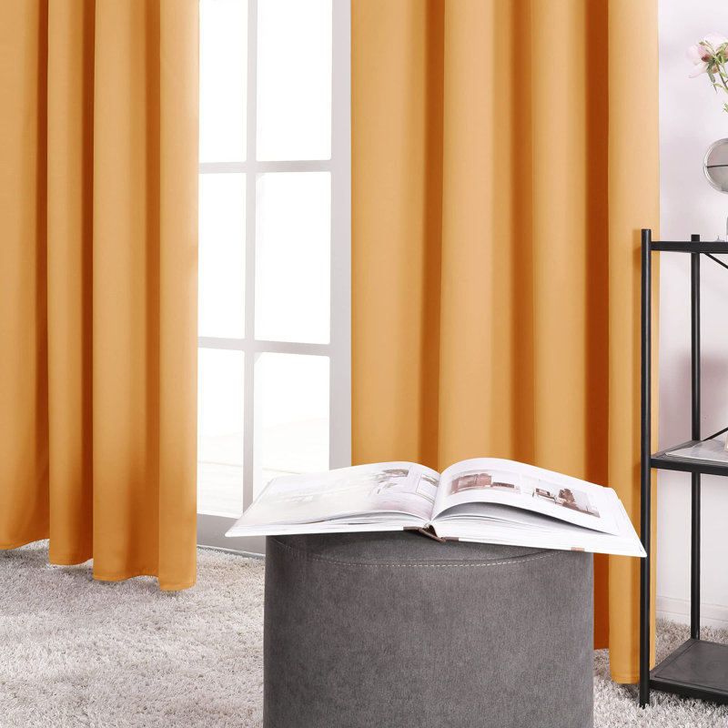 Room Darkening Rod Pocket Thermal Insulated Blackout Curtains (Set of 2), Flame Orange, 42" W x 45" L