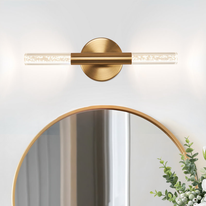 Éclairage pour salle de bain 2 lumières DEL à intensité variable, Laiton brossé, Largeur de 16 pouces, 1