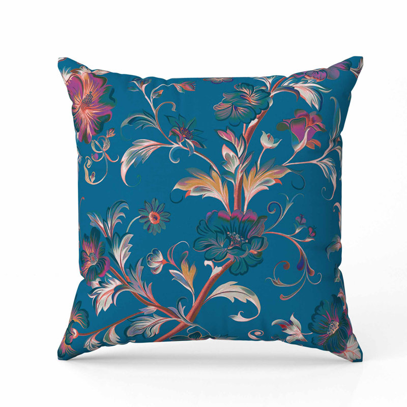 Coussin en faux suède Nature's Palette, Carré 18 po, Bleu / Blanc / Orange