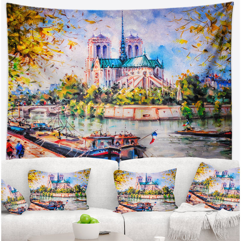 Paysage notre dame paris tapisserie, H 50 po x l 60 po