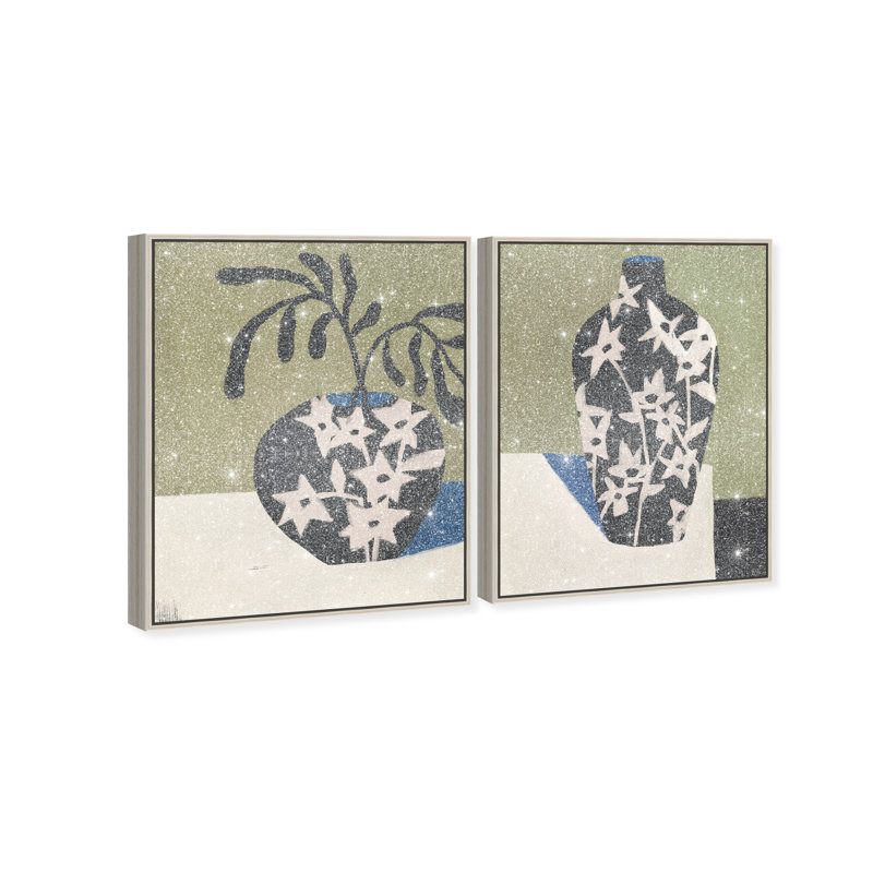 Noir Vase Set Set by Oliver Gal, 74"H x 62"W, Silver Floater Frame