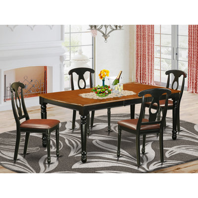 5 Piece Dinette Set for 4 Includes a Rectangle Dining Room Table with Butterfly Leaf and 4 Faux Leather Kitchen Dining Chairs, 42x78 Inch, Black & Cherry