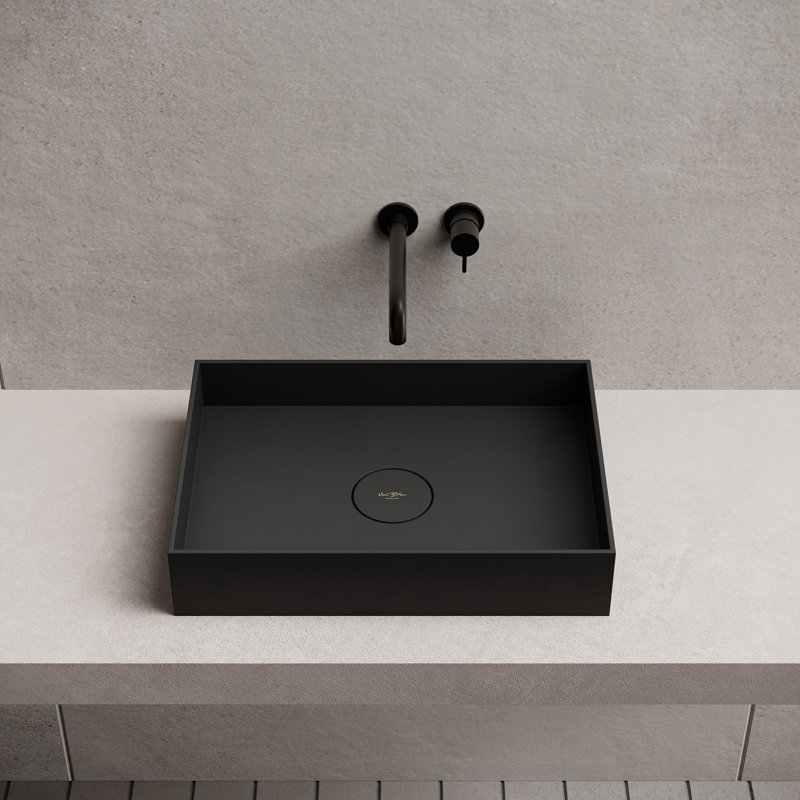 MonBlari 20" X 14" Rectangle Solid Surface Matte Black Vessel Sink, Matte Black