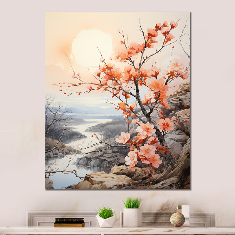 «Tranquility Peach Peace Landscape» sur métal, H 40 po x l 30 po