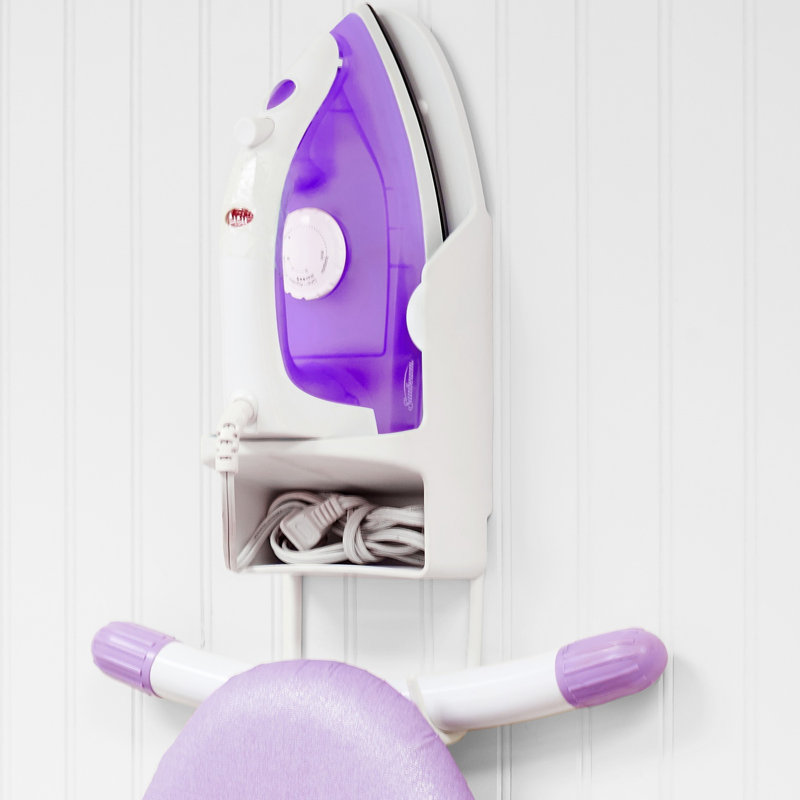 White Plastic Wall Mount Iron and Ironing Board Organizer