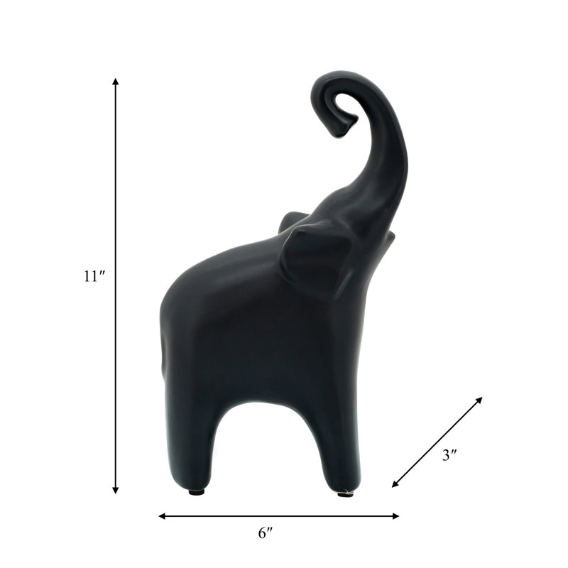 Gaener Stoneware and Ceramic Elephant Figurine with Glam Style - Modern Decorative Animal Sculpture Decor Accent, Black