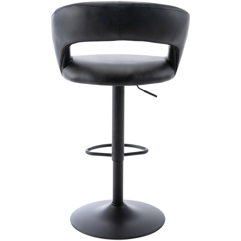 Modern PU Leather Swivel Adjustable Barstool with Hollow Back and Arms, Upholstered Airlift Counter Height Bar Chair for Kitchen Dining