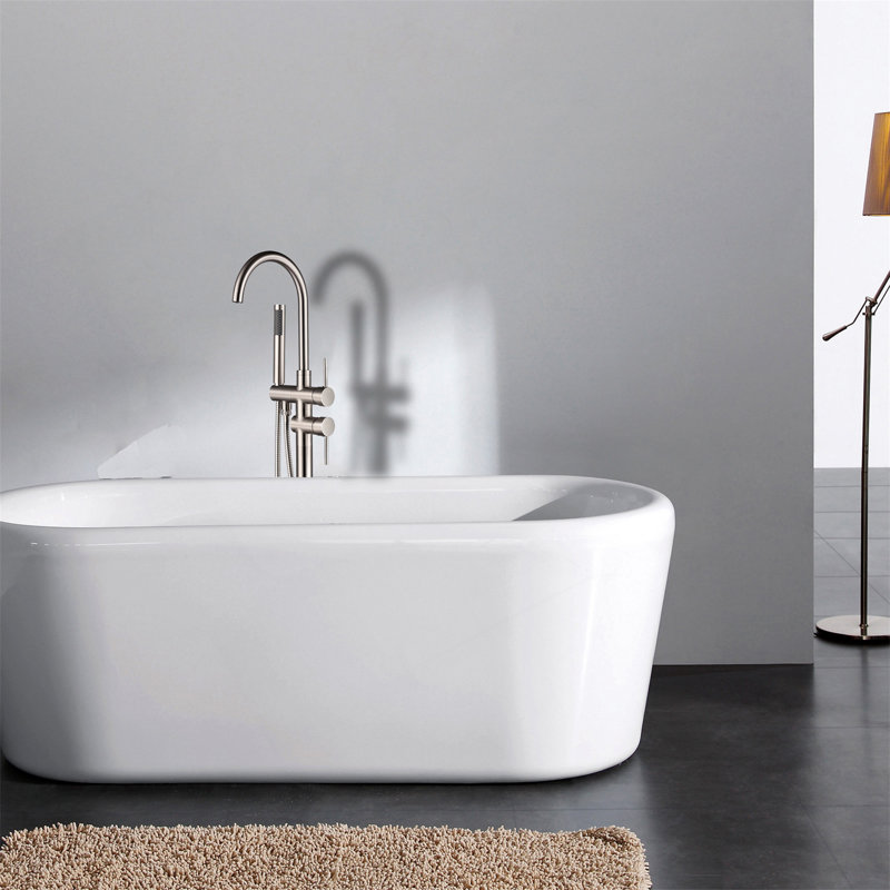 Freestanding Bathtub Faucet With Hand Shower, Brushed Nickel