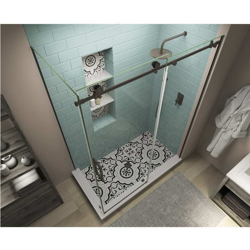 Coraline XL 60" - 64" W x 30" D x 80" H Frameless Rectangle Sliding Shower Enclosure, Left, Bronze