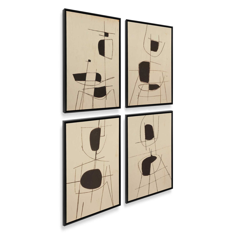 Ensemble de 4 imprimés «Lines of Stillness», Cadre flottant noir satiné, 30 po x 20 po