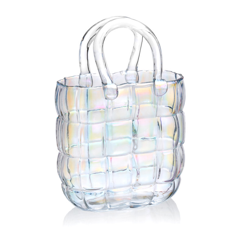 Iridescent Quilted Handbag Crystal Decorative Table Vase
