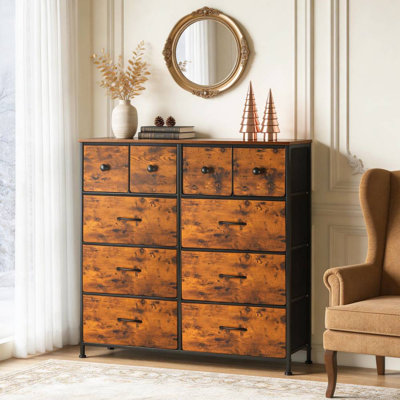 10-Drawer Fabric Storage Dresser (Rustic Brown)