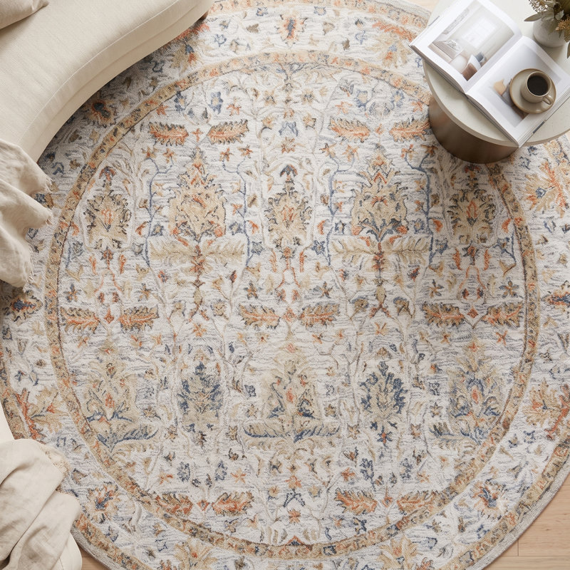 Tapis d'intérieur en laine naturel fait à la main Ella, Rond 8 pi 6 po