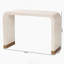Console côtière avec mosaïque de coquillages Capiz, rangement polyvalent et silhouette en cascade élégante pour les intérieurs modernes.