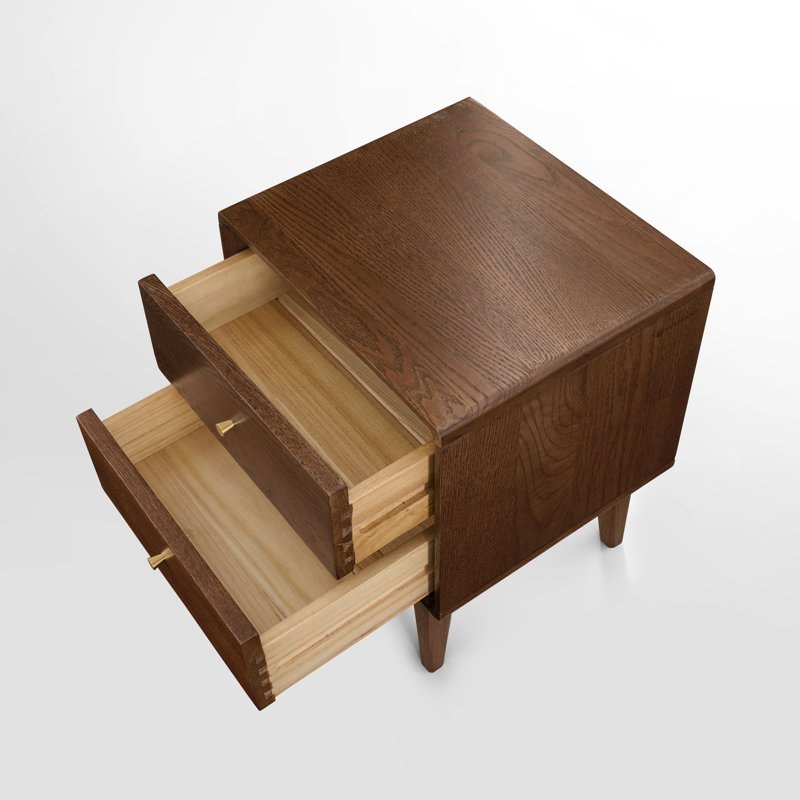 Table de chevet basse et étroite en chêne massif 19,7 po Fjord, L 15,75 po, Chêne brun, Single