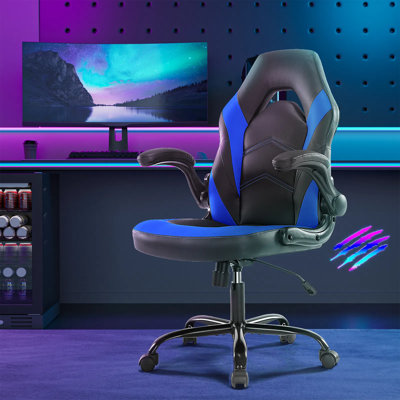 Fauteuil de jeu ergonomique en cuir PU avec accoudoirs rabattables, dossier réglable en forme de S, siège en mousse haute résilience, roulettes en nylon pour bureau d'ordinateur personnel, cadeau des Fêtes
