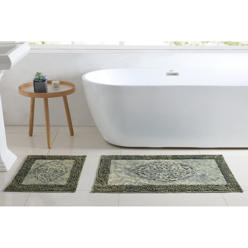 Alohilani Cotton Bathmat Set (2 Pieces), 19.7 x 23.6 inches & 23.6 x 39.4 inches | 100% Cotton, 5 mm Pile Height, Non-Slip Underside | Machine Washable for Easy Care, Soft and Absorbent, Perfect for Bathroom Décor