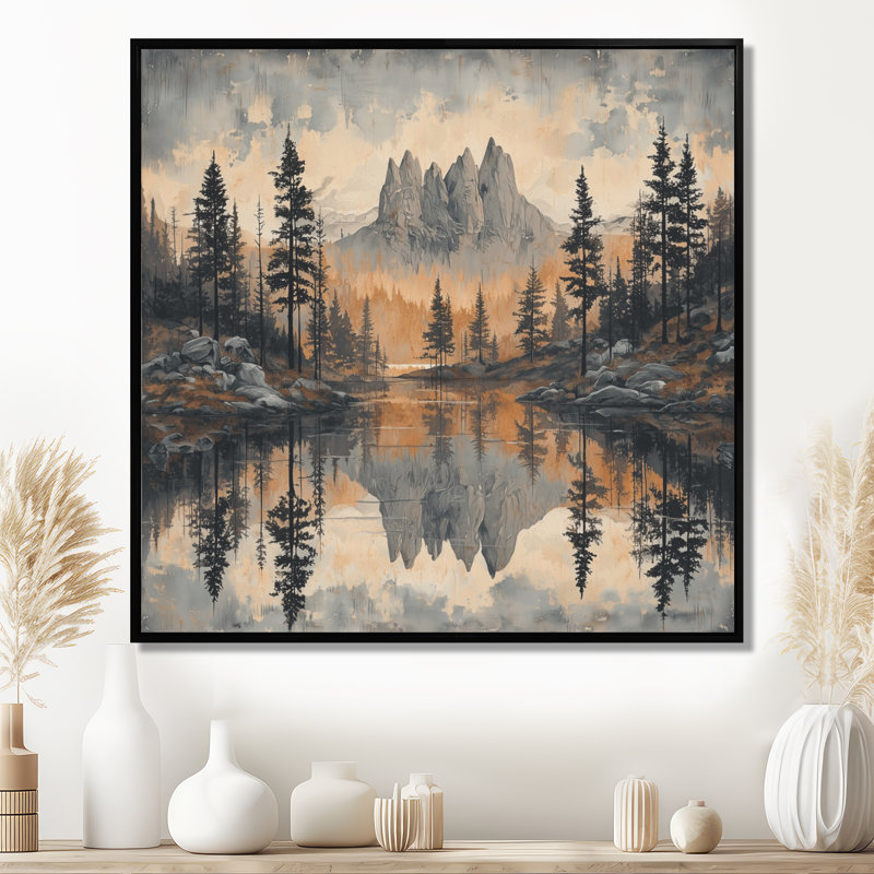 Giovan Mountains Woodland Reflection In Canada I - montagnes, art mural, H 16 po x l 16 po, Impression encadrée flottante