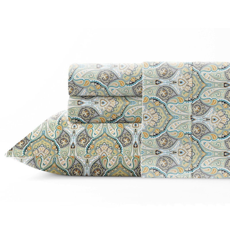 Pointehaven 200TC Percale 100% Cotton Deep Pocket Sheet Set, Cypress Paisley, Twin Sheet Set 