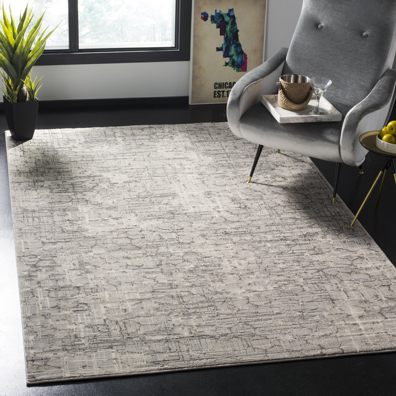 Tapis à motif abstrait gris / ivoire Edvin, Rectangle 9 pi x 12 pi