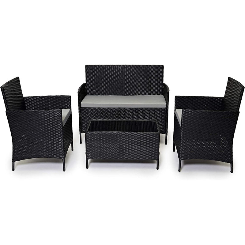 Lavedan Rattan 4 - Person Sofa Set with Cushions, Grey, Black