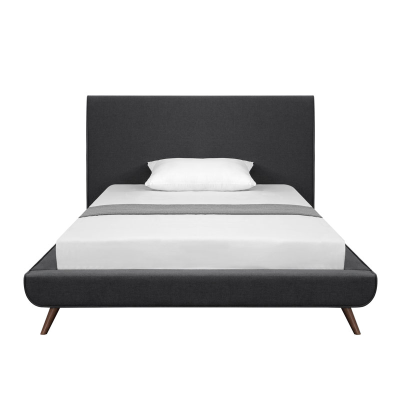 Clodean Linen Upholstered Platform Bed, Twin, Charcoal