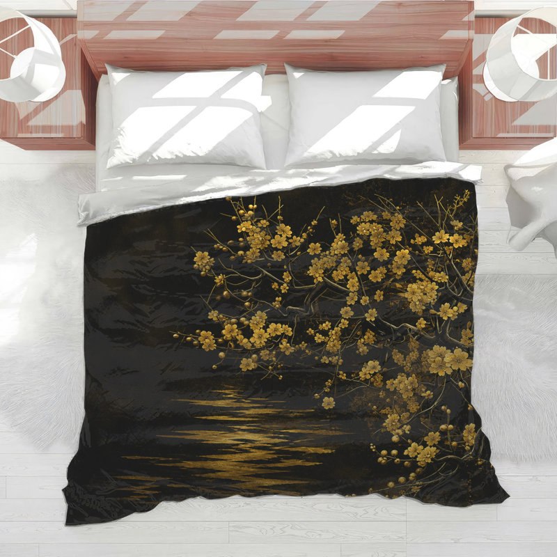 Golden Cherry Blossoms Comforter, King