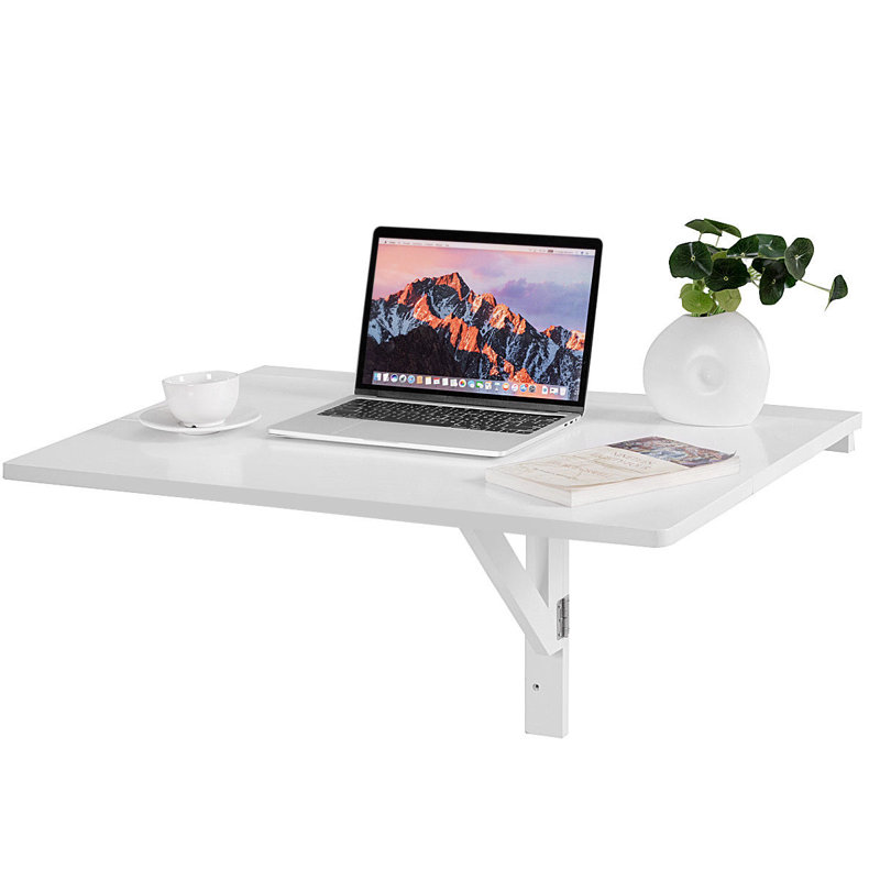 Alimzhan Foldable Solid Wood Floating Desk, White