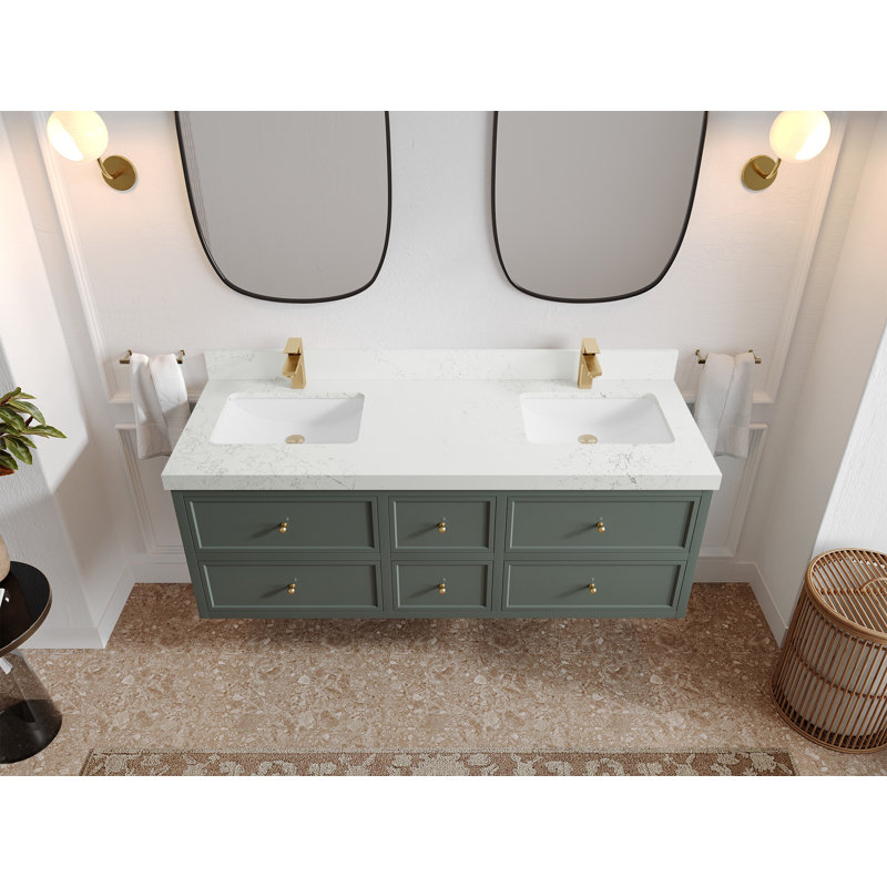 Meuble-lavabo double flottant 60 po avec dessus en quartz Roswell