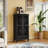 Rustic Tall Storage Cabinet With Drawer And Carved Wood Doors, Solid Wood Legs For Multi-Room Organization And Timeless Style.-1439895138