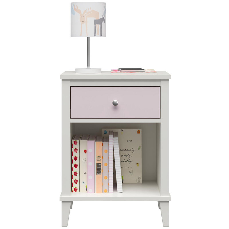 Oriane 50cm W Solid + Manufactured Wood Bedside Table, White/Pink
