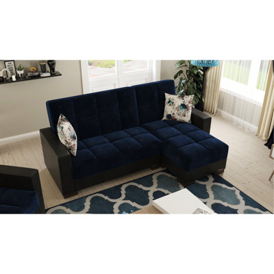 Chaise longue convertible bleue à 3 places, revêtement en microfibre, rangement, canapé-lit Click Clack to 80,3 po x 68,8 po, capacité de 1000 lb, cadre en métal bleu, compartiment, support de poids,