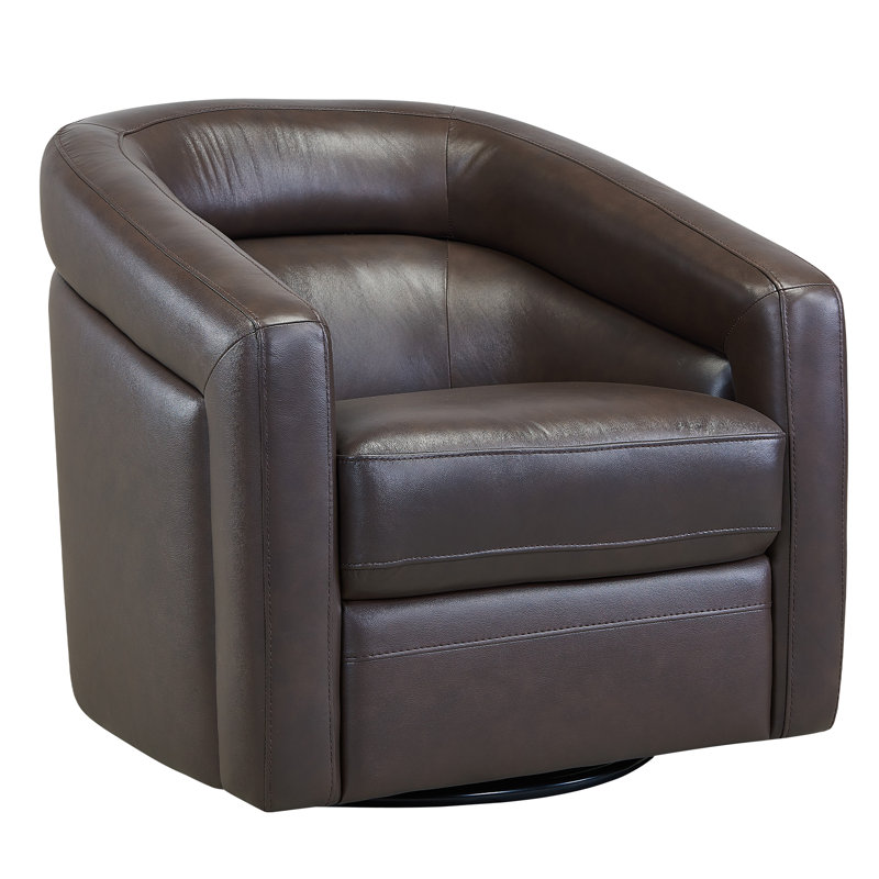 Dehaven Upholstered Swivel Barrel Chair, Espresso Genuine Leather