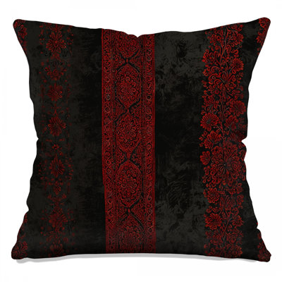 Red Black Floral Patterns Double Sided Throw Pillows