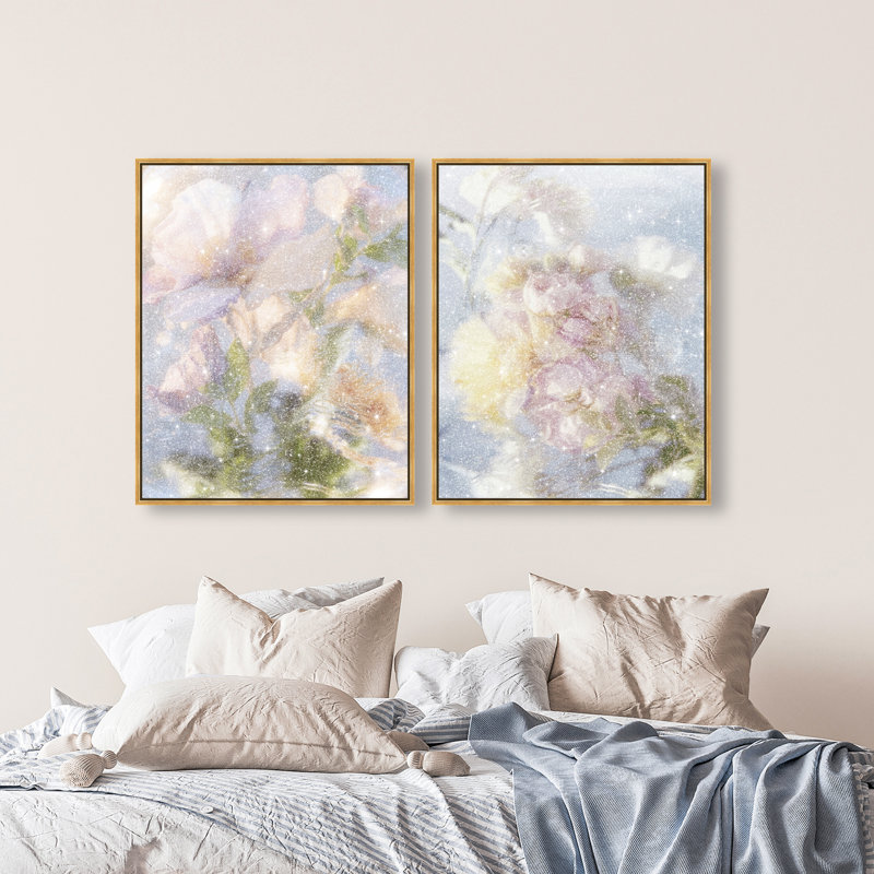 Floral Haze Set Floral & Botanical Canvas Print by Oliver Gal, Black Frame, 16 x 20, 31"H x 37"W, Gold Floater Frame