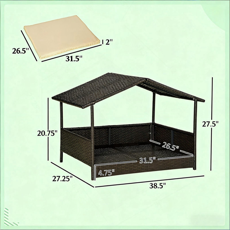 Lit pour animal de compagnie, niche pour chien en rotin, Crème / café noir