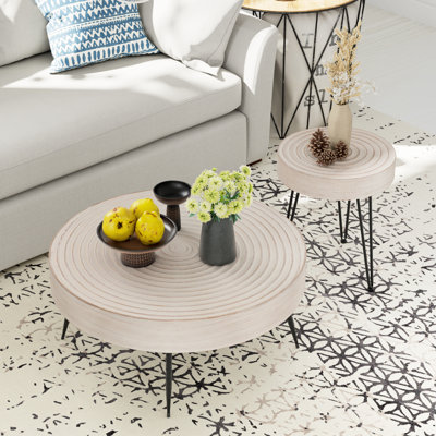 Kawan 2-Piece Modern Farmhouse Living Room Coffee Table Set, Round Nesting Tables