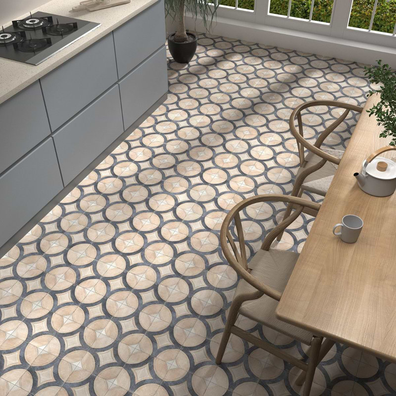 Angela Harris Mediterra 8x8 Matte Terracotta Porcelain Tile, Circles Crema