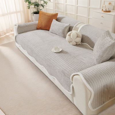 Housse spéciale avec bordure élégante en fausse fourrure - Lavable, Housse antidérapante pour canapé et meuble pour animaux de compagnie