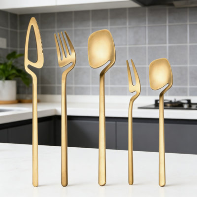 20 Piece Stainless Steel Hanging Utensil Set With Wall Mount, Includes Spoons Forks And Knives For Kitchen Coffee Bar Or Dining