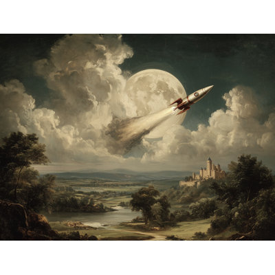 Papier peint château, paysage de fusée, lune