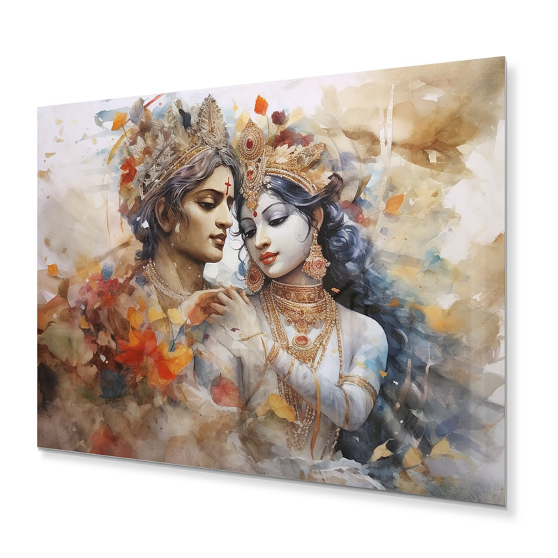 «Hindouisme, aquarelle sèche, mariage divin» sur, H 12 po x l 20 po x P 1 po