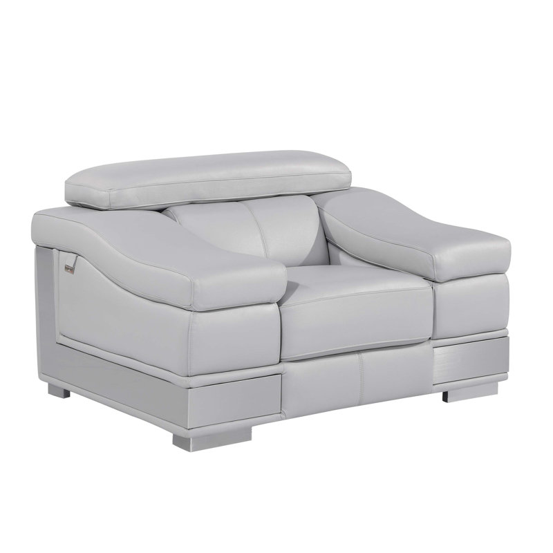 Chaise en cuir italien à grain supérieur, Gris clair
