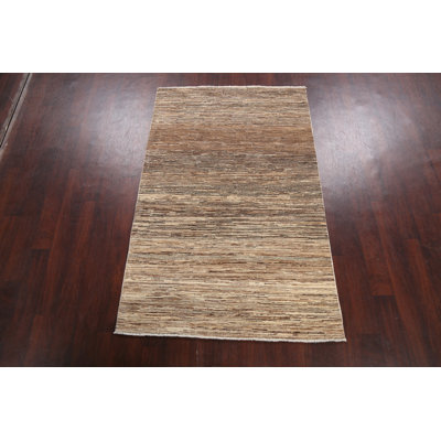 Tapis brun en laine noué à la main de conception unique 3 pi 11 po x 6 pi 2 po New Age